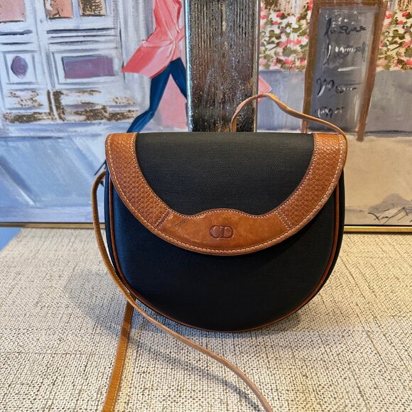 Vintage Christian Dior Black Canvas & Brown Leather Crossbody Bag - Picture 2 of 11